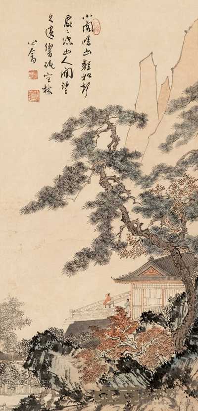 溥儒 小阁临幽壑图 立轴 65.5×32cm